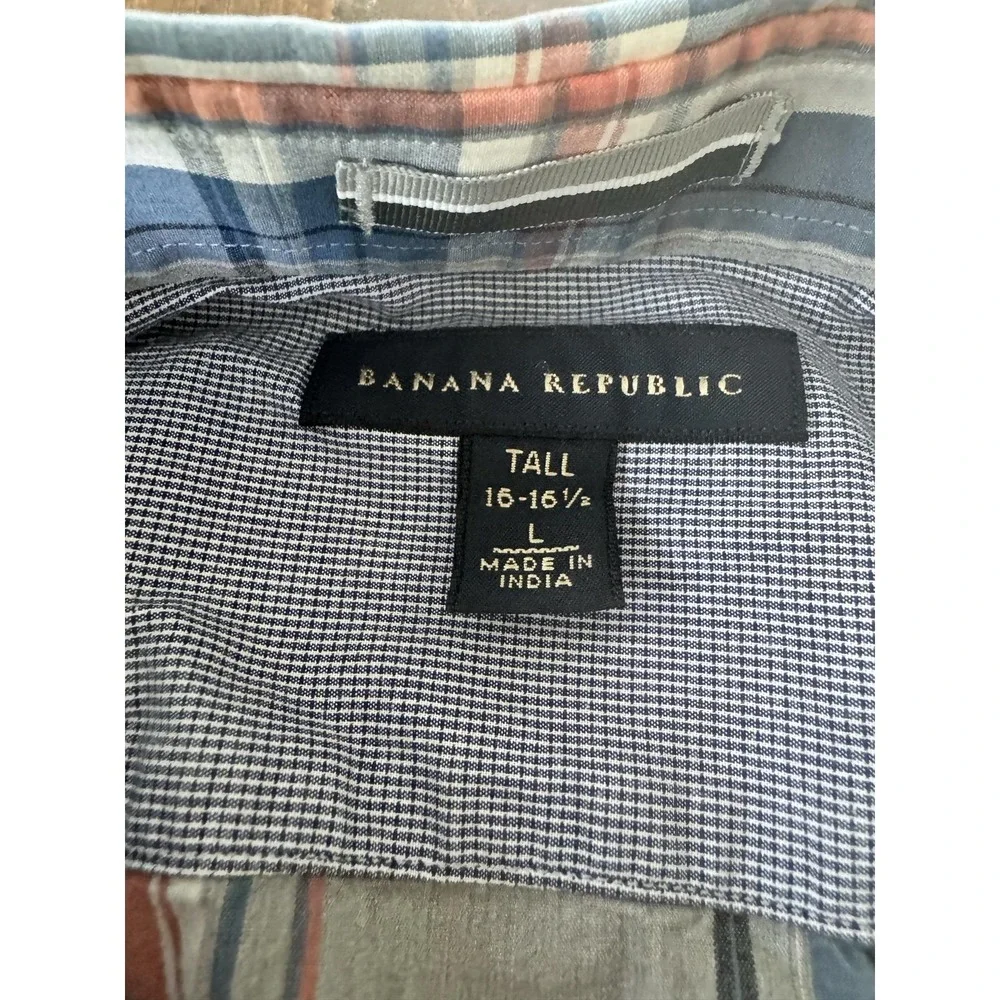 Banana Republic Shirt Mens LT Gray Plaid Long Sleeve Tall Button-Up Casual